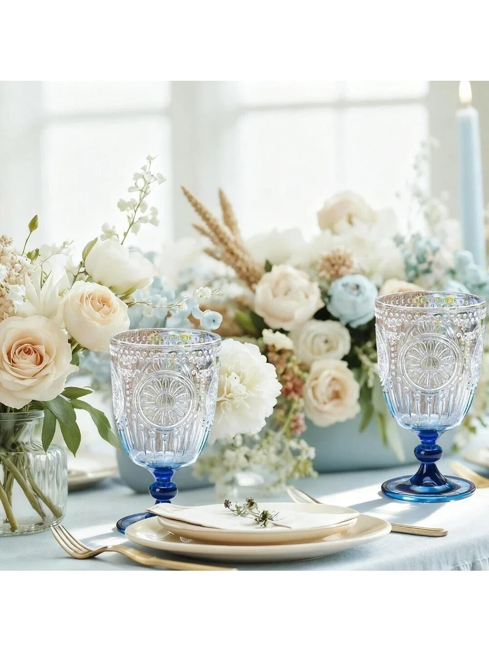 12-Piece 13.5 oz Blue Plastic Wine Glasses Embossed Reusable Goblets
